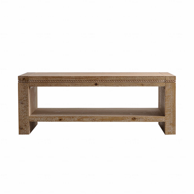 Table basse rectangulaire en bois massif avec table de rangement rustique en bois massif à 2 niveaux avec tablette de rangement