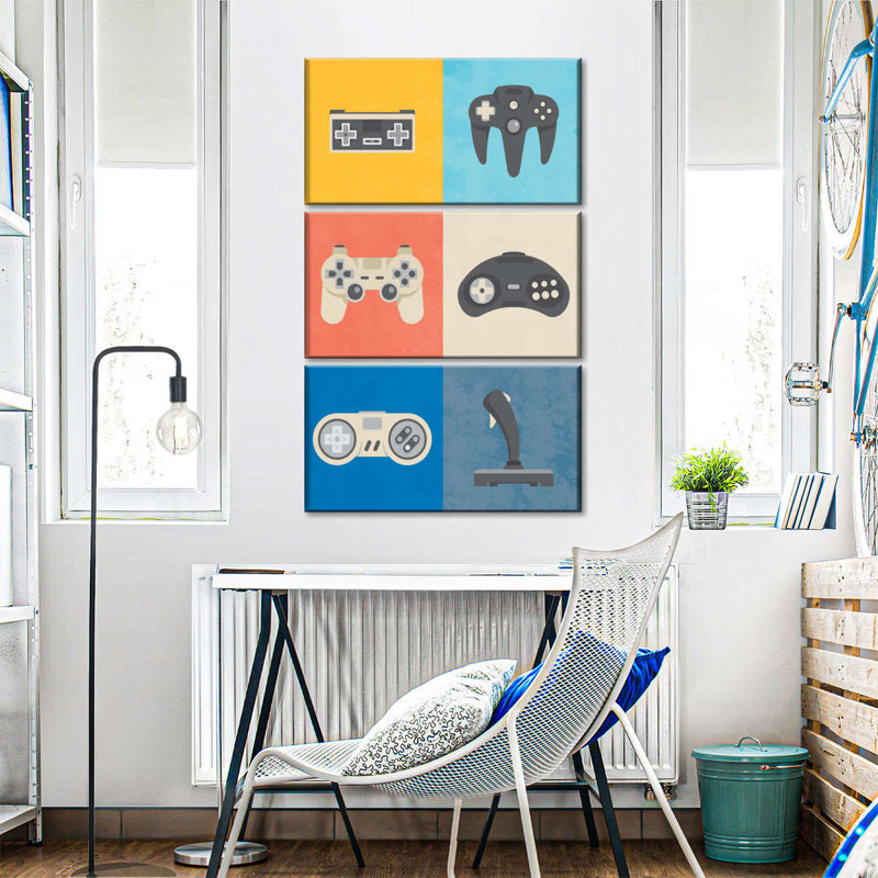 Ensemble de 3 manettes iconiques sur toile, H 50 po x l 32 po x P 1,25 po