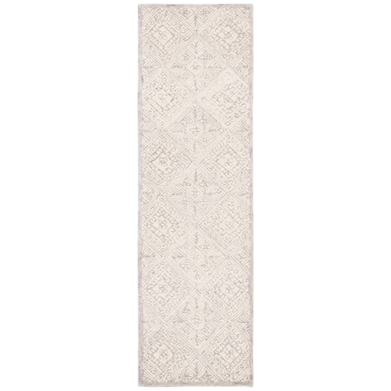 Tapis gris / ivoire en laine touffeté à la main Freddy, Tapis de couloir 2 pi 3 po x 8 pi