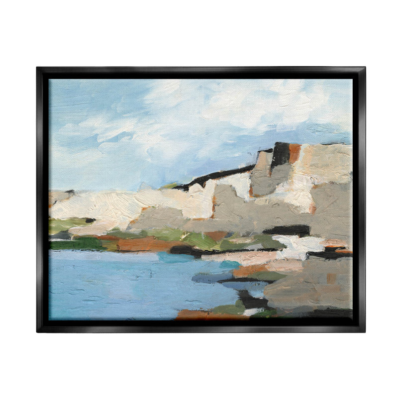 «Seaside Cliff Abstract Landscape», art mural encadré par Floater, H 17 po x l 21 po x P 1,7 po, Cadre flottant noir de jais
