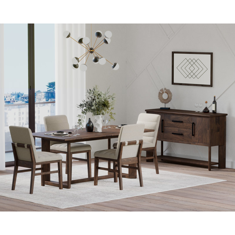 Laneway Dining Table Set With Upholstered Chairs, 5 Pieces: Table, 4 Chairs