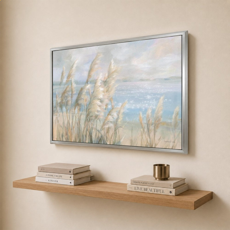 «Seaside Pampas Grass» par Danhui Nai - impression sur toile, Silver, 28" H x 40" W