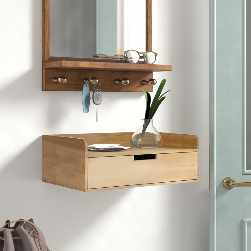 Casiano Poplar Accent Shelf with Drawer, Natural