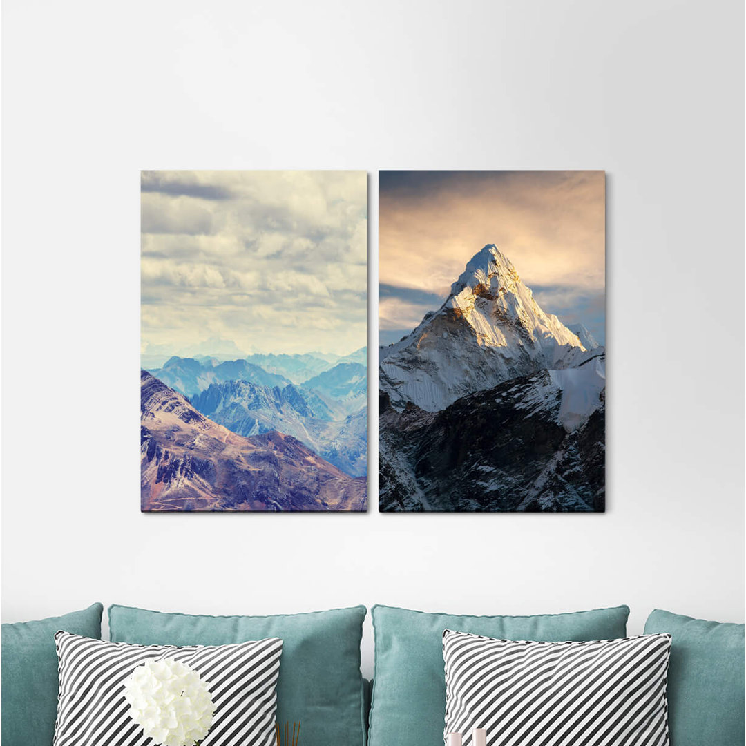 2-tlg. Leinwandbilder-Set - Grafikdruck „Starry Sky Mountains Gigantic Sublime Powerful Night”