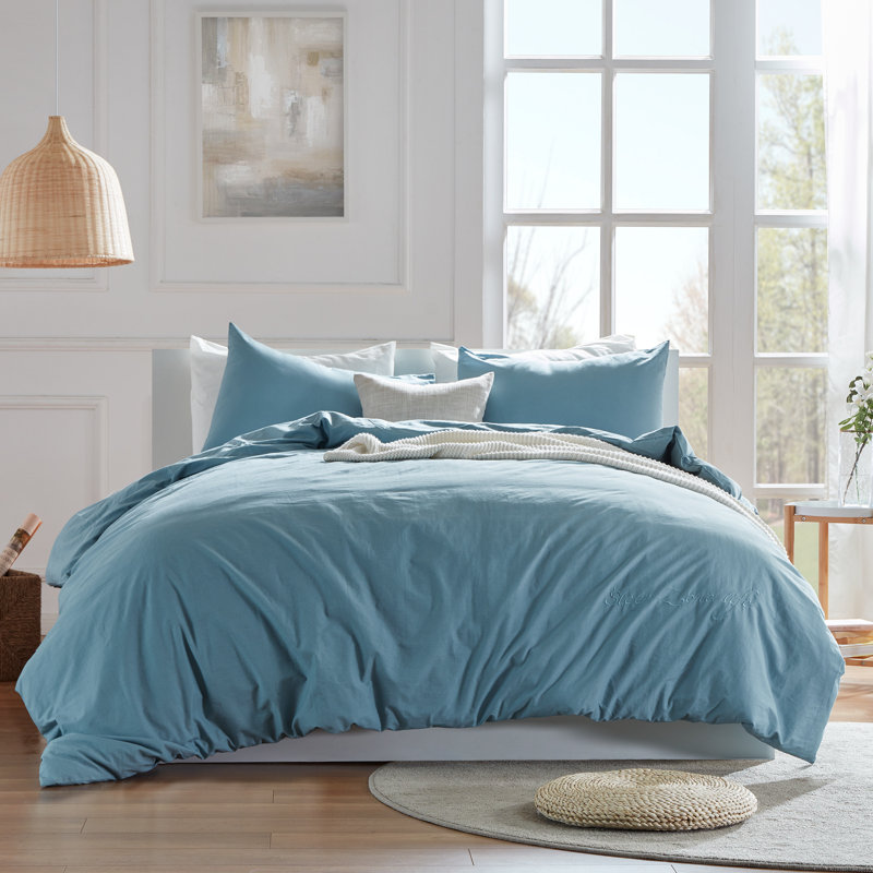 Cotton Twill Duvet Cover, Full/Queen Duvet Cover + 2 Shams, Stone Blue