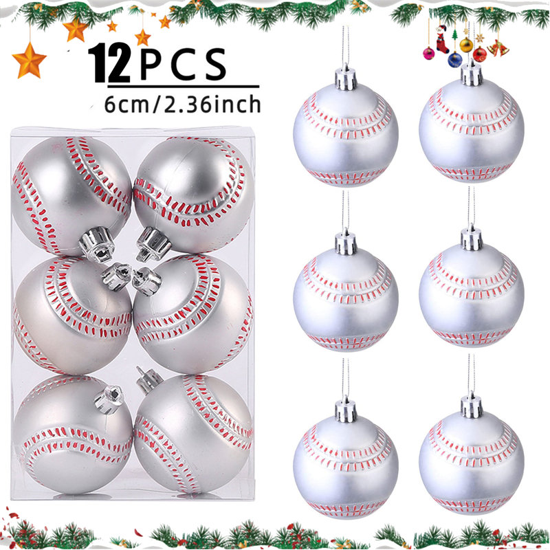 12 pièces boule de Noël thème de sport, pendentif arbre de Noël, baseball simulé, cadeau de Noël, 12