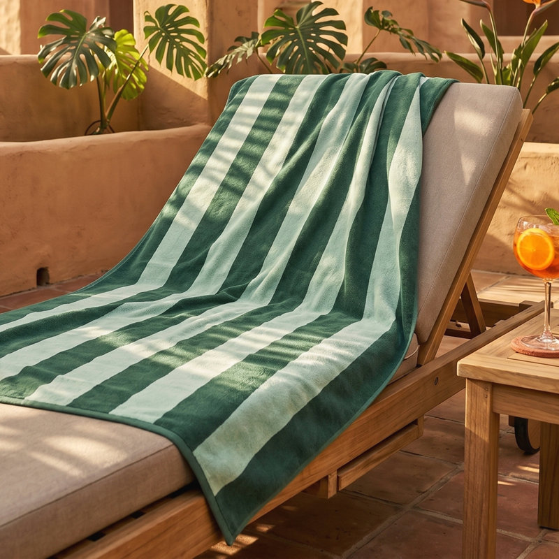Organic Cotton Striped Beach Towel, Green Striped