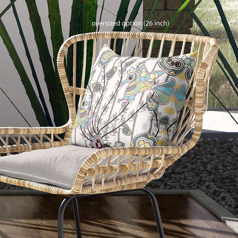 Floral Outdoor Reversible Throw Pillow, 16" x 16", White/Yellow/Grey