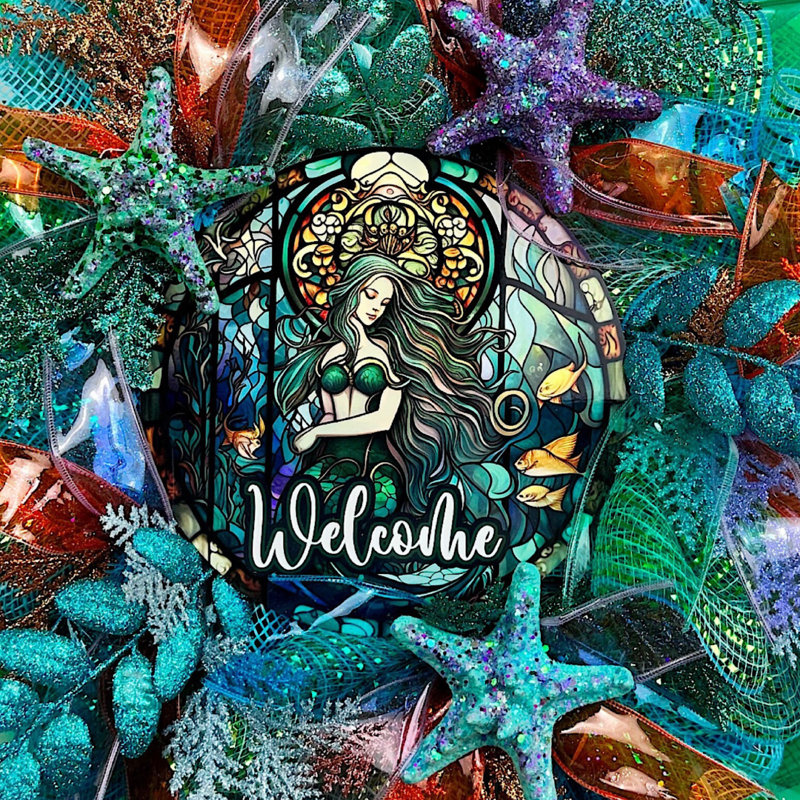 Faux Stained Glass Welcome Mermaid Wreath