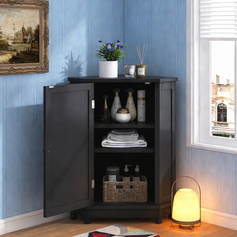 Rangement de coin triangulaire pour armoire de salle de bain avec tablettes réglables, conception moderne en panneau de fibres à densité moyenne