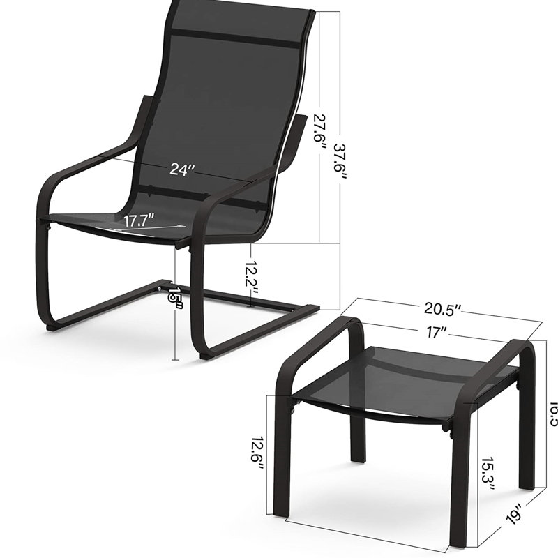 Outdoor Patio Bistro Including C Spring Chair And - Metal Construction For Porch, Lawn, Yard Quick Dry Textile, Breathable Fabric Mesh, Non-Slip Legs, Comfortable Armrest Motion . Metal, Textile.