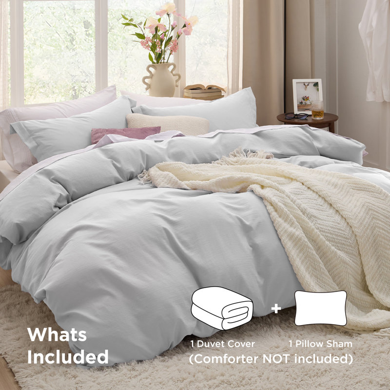 Bedsure Microfiber Duvet Cover King Size - Prewashed Cotton-Like Extra Soft Bedding Set (Set of 3), Light Grey