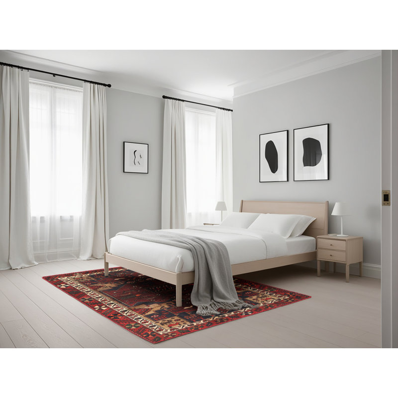 Tapis beige/vert/rouge traditionnel Klos, Rectangle 5 pi x 7 pi
