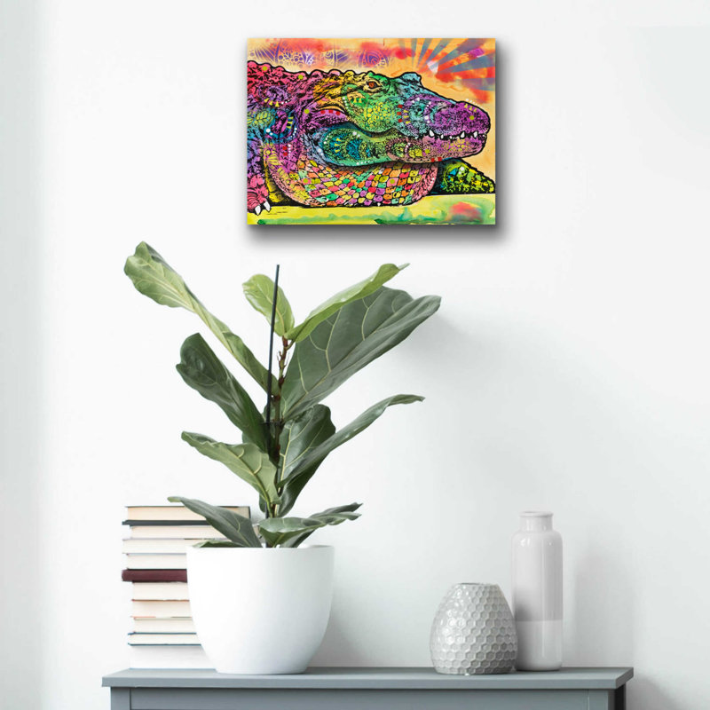 «In a tandis que crocodile» par Dean Russo, art mural en verre acrylique, H 12 po x l 16 po x P 0,13 po