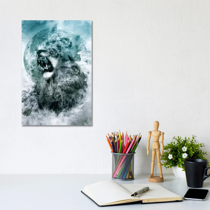 Lion Blue by Riza Peker - Wrapped Canvas Painting, 20.32 cm H x 30.48 cm W