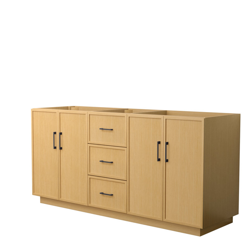 Elan 71" Light Oak Freestanding Double Vanity with Matte Black Hardware