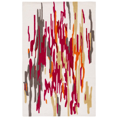 Rodeo Drive Hand Tufted Wool/Cotton Abstract Rug in Ivory/Red