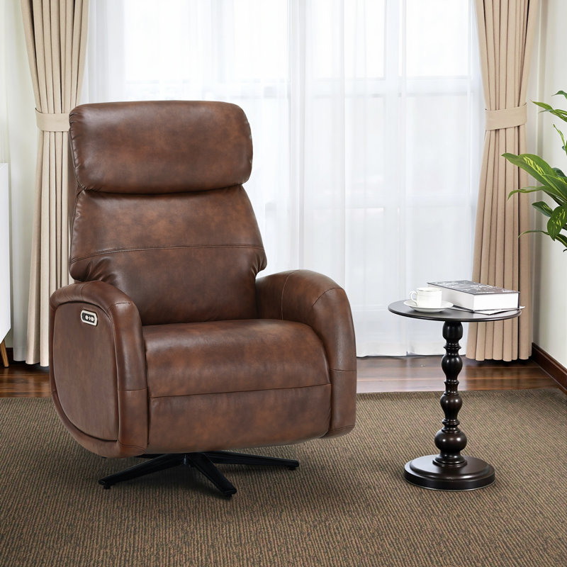 Fauteuil inclinable électrique à deux moteurs avec base pivotante, charge USB et de type C, similicuir, Brun