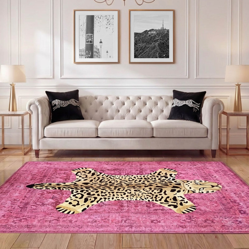  Finely Machine Washable Area Rugs, 7'10 x 10', Hot Pink Leopard