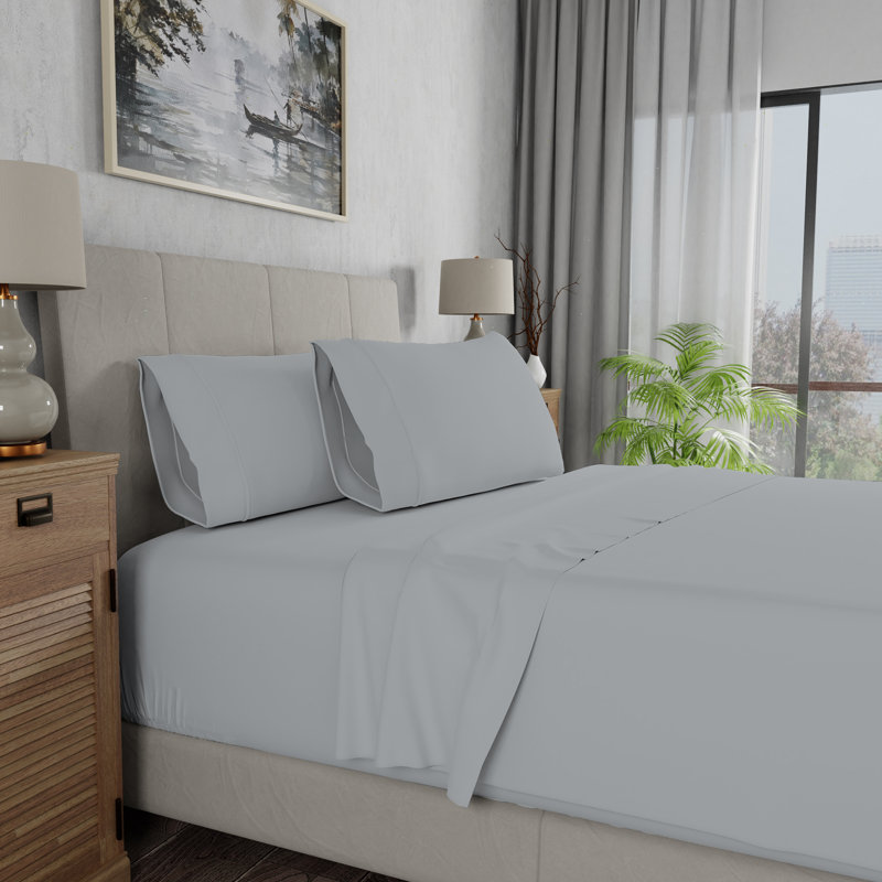 100% Cotton Lightweight Percale Weave Sheet Set, Twin Sheet Set with 1 Pillowcase, Light Gray