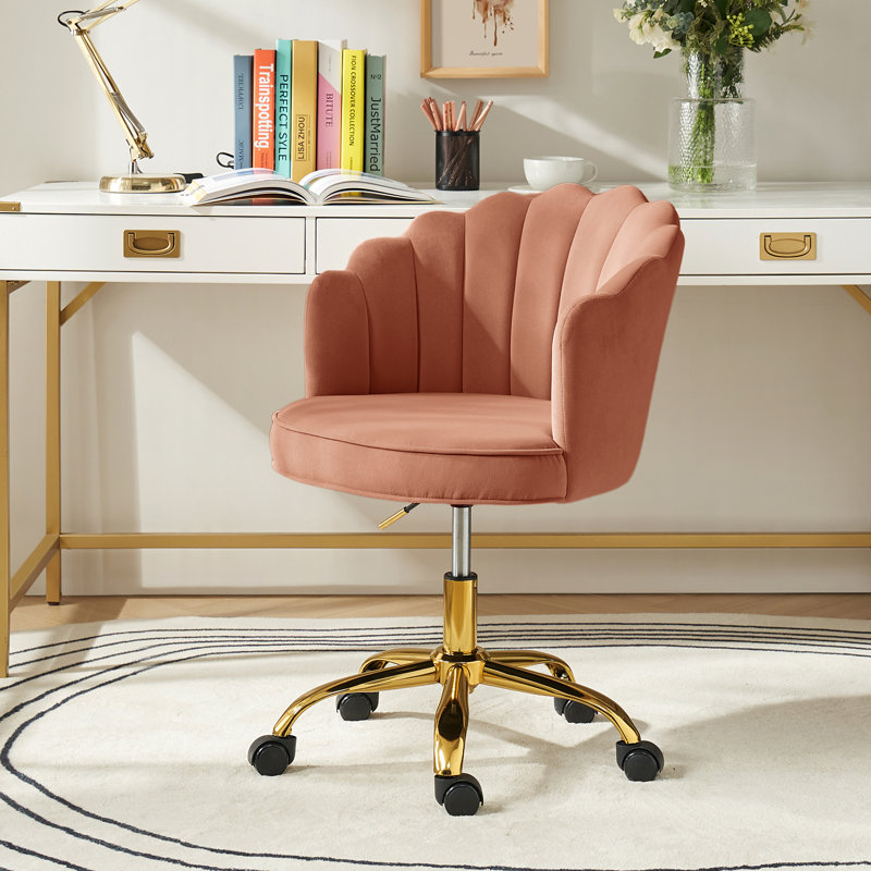 Belanda 23'' W Modern Velvet  Task Chair with Tufted Back, Coral