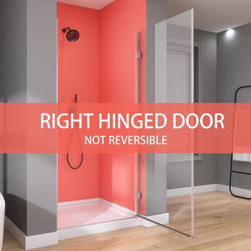 32'' - 33 1/4''  W x 72'' H Frameless Panel Pivot Swing Shower Doors Tempered Glass Bathroom Door with Handle, Chrome