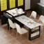 Îlot de cuisine de 82,7 po avec table de salle à manger extensible pour 4 à 6 personnes, table de cuisine en similibable avec rangement double, prise de courant, îlot de cuisine avec rangement 2 tiroirs et 2 tablettes latérales ouvertes