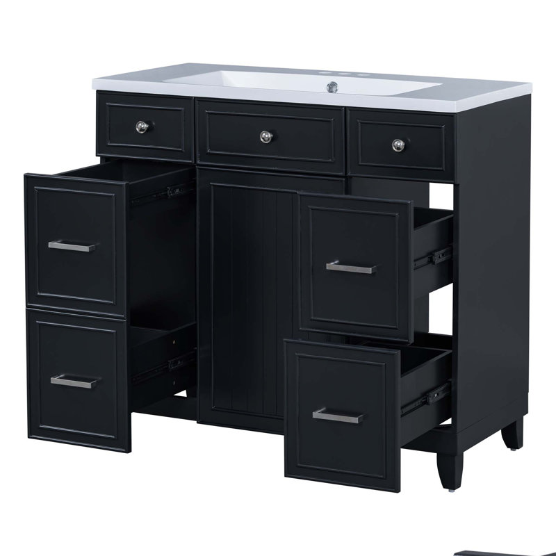 Ensemble de meuble-lavabo 36 po avec évier simple, meuble-lavabo simple avec porte à fermeture douce et 3 tiroirs