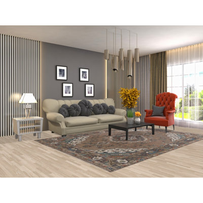 Tapis brun délavé traditionnel 7 x 10