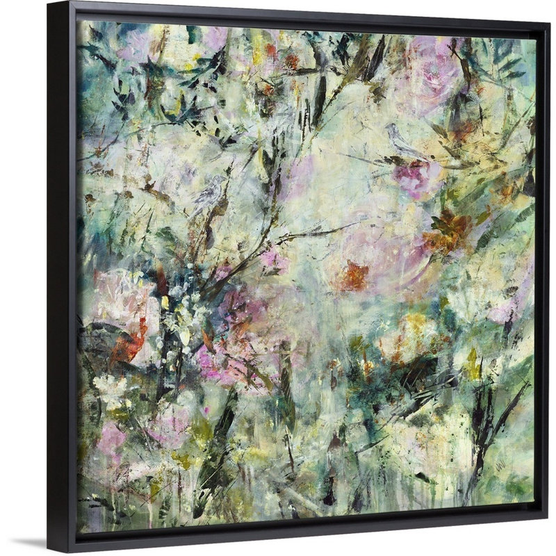 « my little paradise », peinture sur toile, H 21,7 po x l 21,7 po x p 1,75 po, Cadre flottant noir
