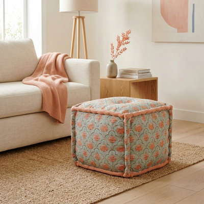20x20x14-Inch Floral Print Decorative Boho Square Pouf Ottoman for Living Room