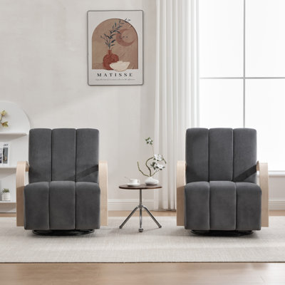 Upholstered Swivel Armchair With Solid Wood Armrests(Set Of 2)