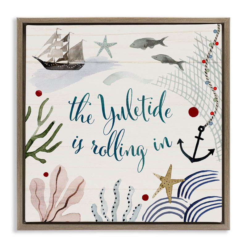 "Nautical Yuletide Christmas", art texturé encadré sur toile flottante par Victoria Barnes, Cadre flottant orme Montalcino