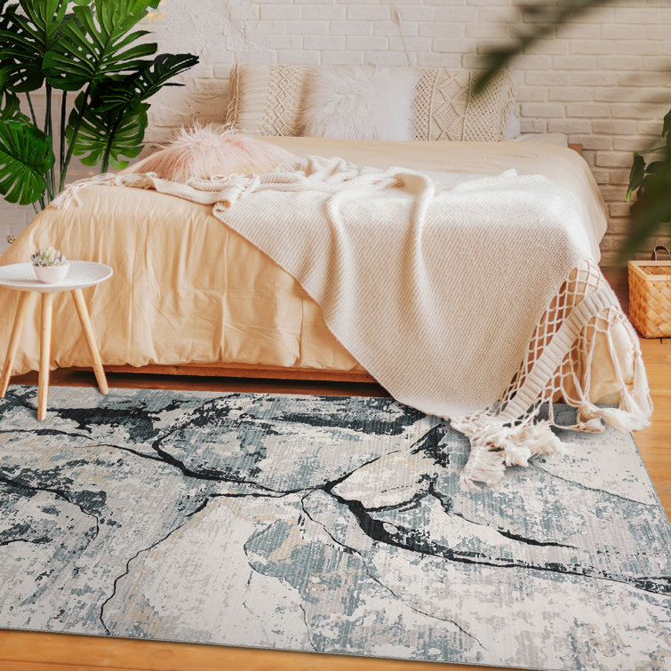 Abstract Machine Washable Rug for Living Room Bedroom Modern Non-Slip Low Pile Rubber Backing Area Rug for Playroom Office Kitchen Dining Room Dorm and Bedside Decor