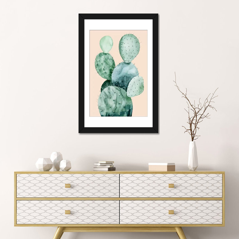«Cactus on Coral II», impression sur toile, H 32 po x l 24 po x P 1 po, Papier beaux-arts encadré noir, Blanc