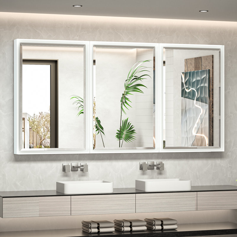 Armoire à pharmacie avec miroir et 3 tablettes Chouchanik, H 30 po x l 60 po x P 5,2 po, Blanc