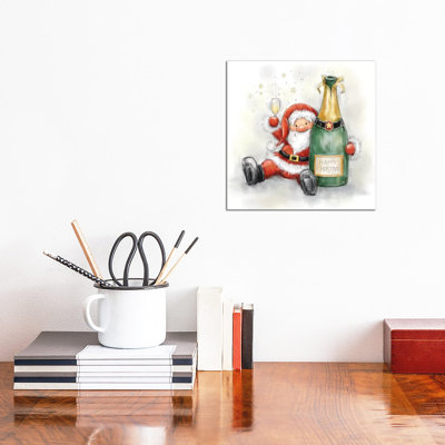 Santa Holding Bottle by MAKIKO - Wrapped Canvas Print