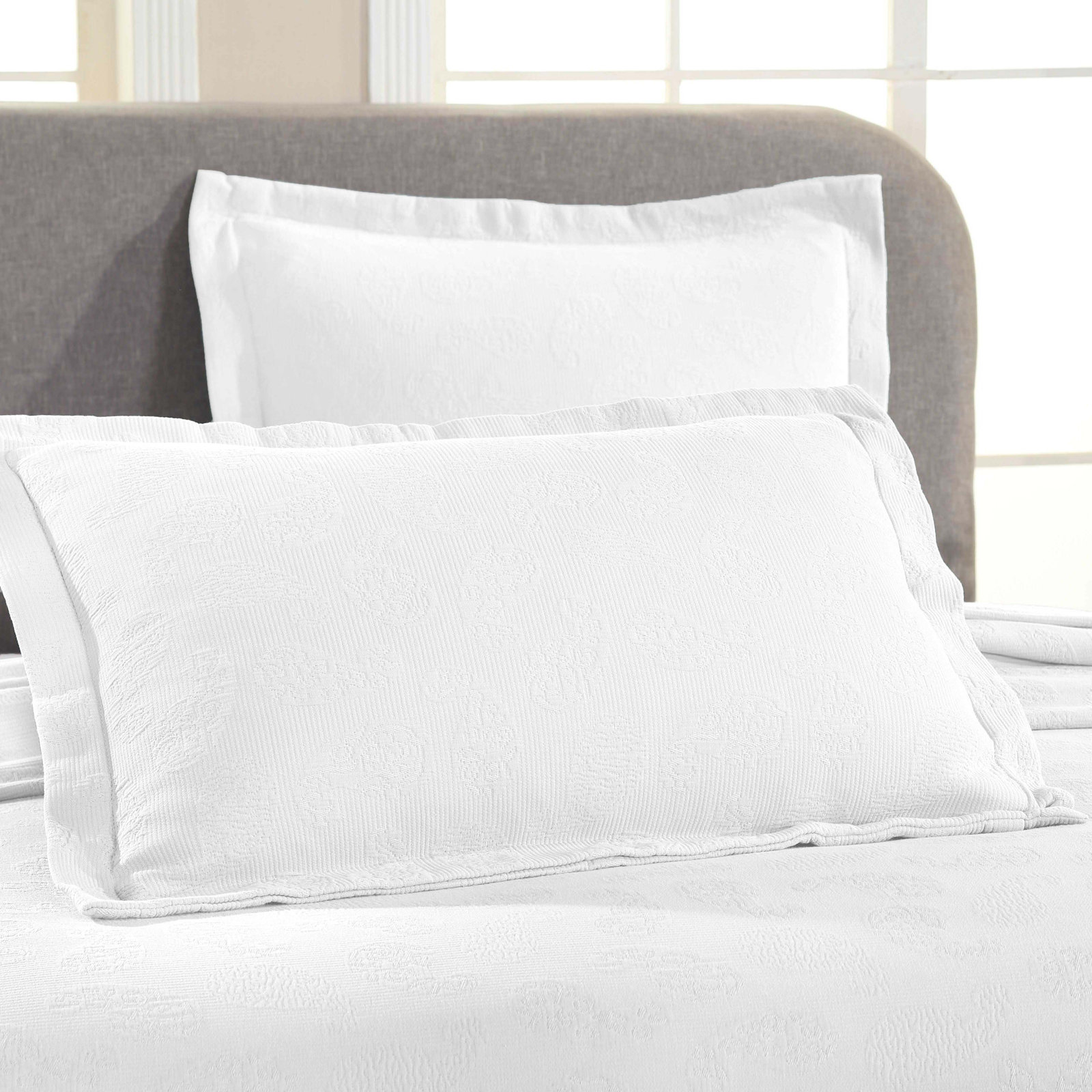 Cotton Bedspread Set, Queen Coverlet + 2 Standard Shams, White