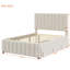 Lit plateforme double tapissier avec lit gigogne simple et 3 tiroirs, tissu en lin-118019174