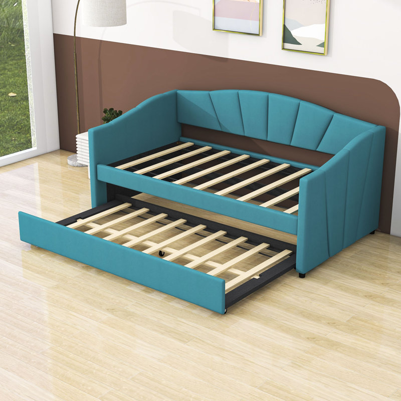 Myrtlewood Twin Size Upholstered Daybed with Trundle, Blue