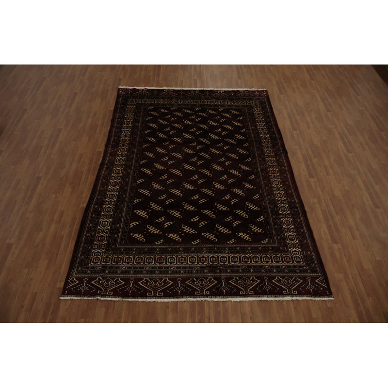 Tapis élégant marron foncé avec motifs géométriques complexes 8 x 12