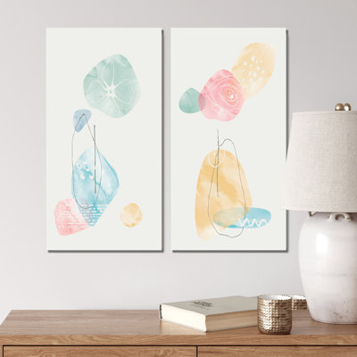 «Minimalistic Foliage with Pastel Shapes II», ensemble de 2 peintures