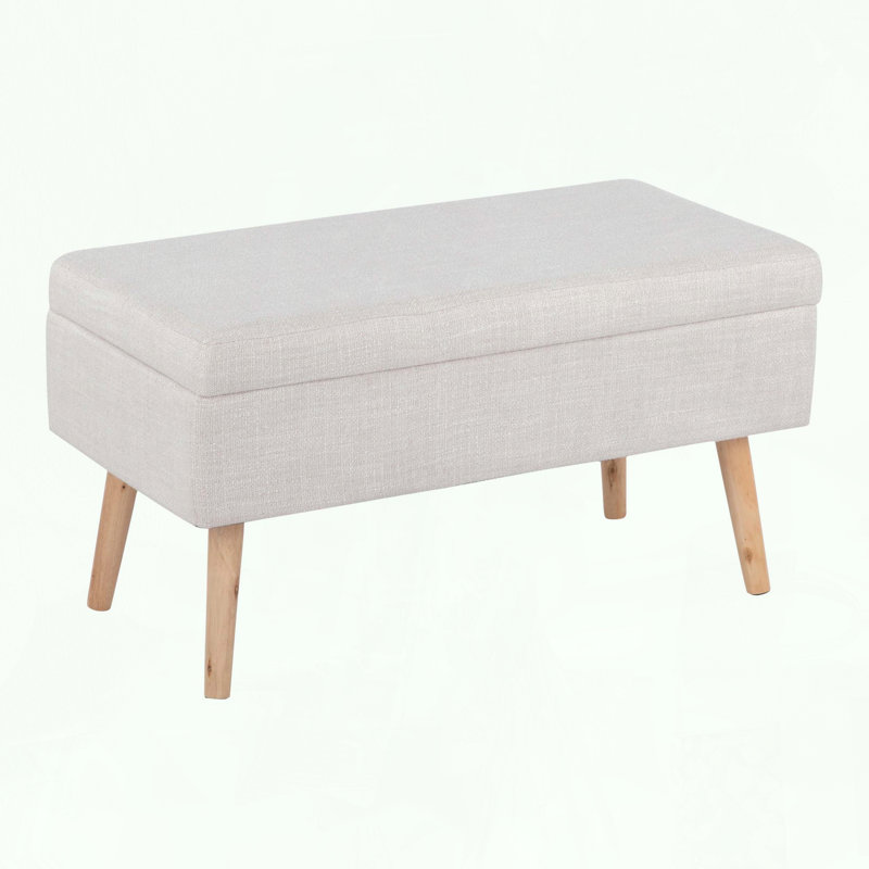 Banc de rangement contemporain avec pieds en bois naturel et tissu beige