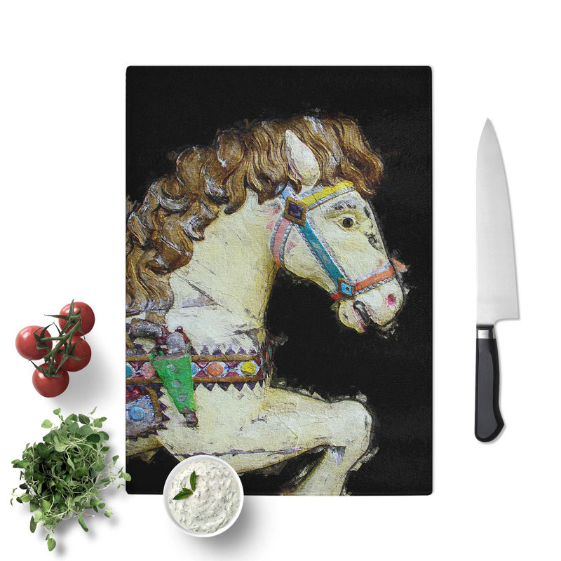 Tempered Glass Vintage Rocking Horse in Abstract Chopping Board, 20 cm W x 28.5 cm L