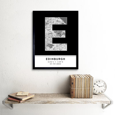 Edinburgh City Map Edinburgh Black & White - Single Picture Frame Typography