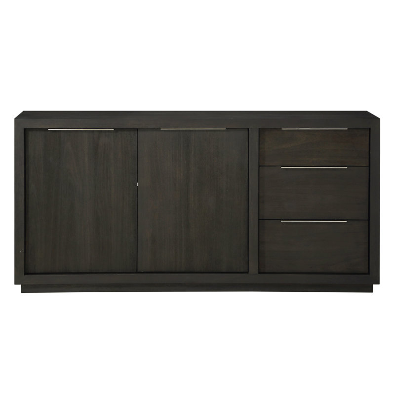 Buffet en bois d'acacia massif à 3 tiroirs Eloise, Gris basalte