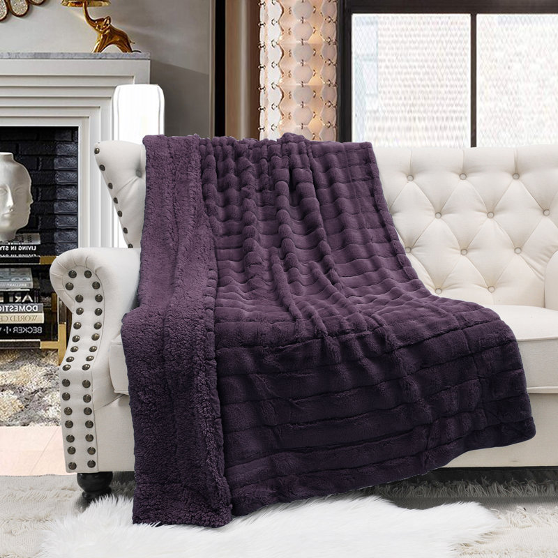 Luxurious Purple Faux Fur Sherpa Throw Blanket, 50" x 60"