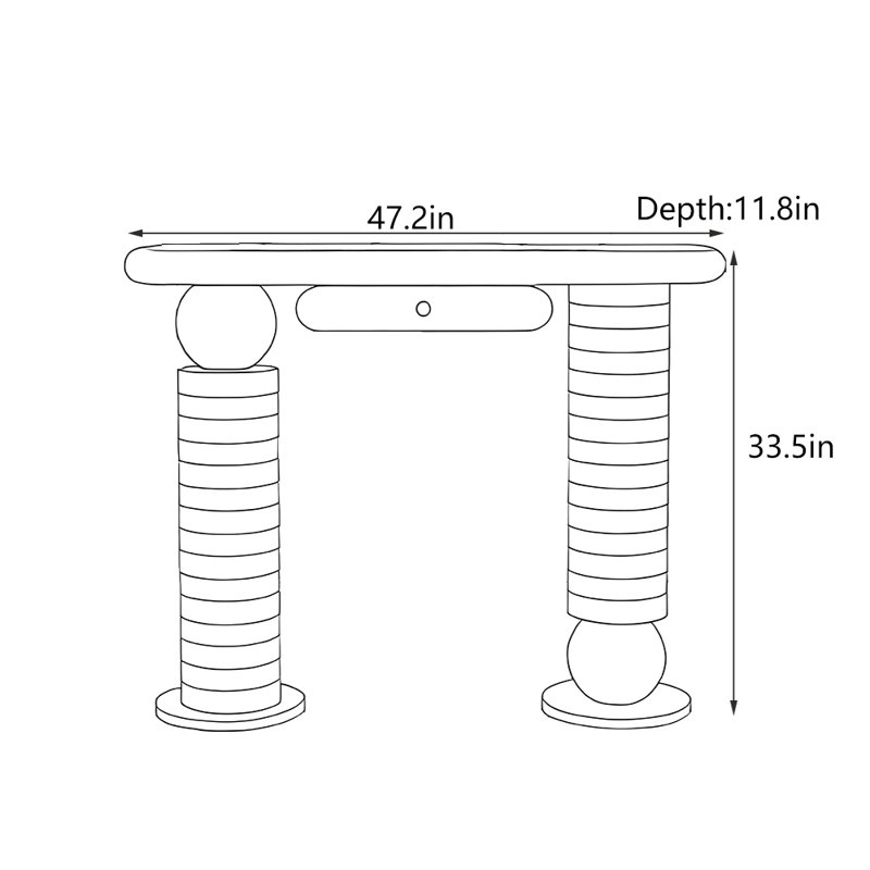 Table d'entrée Mid-Century, H 33,5 po x l 47,2 po x P 11,8 po