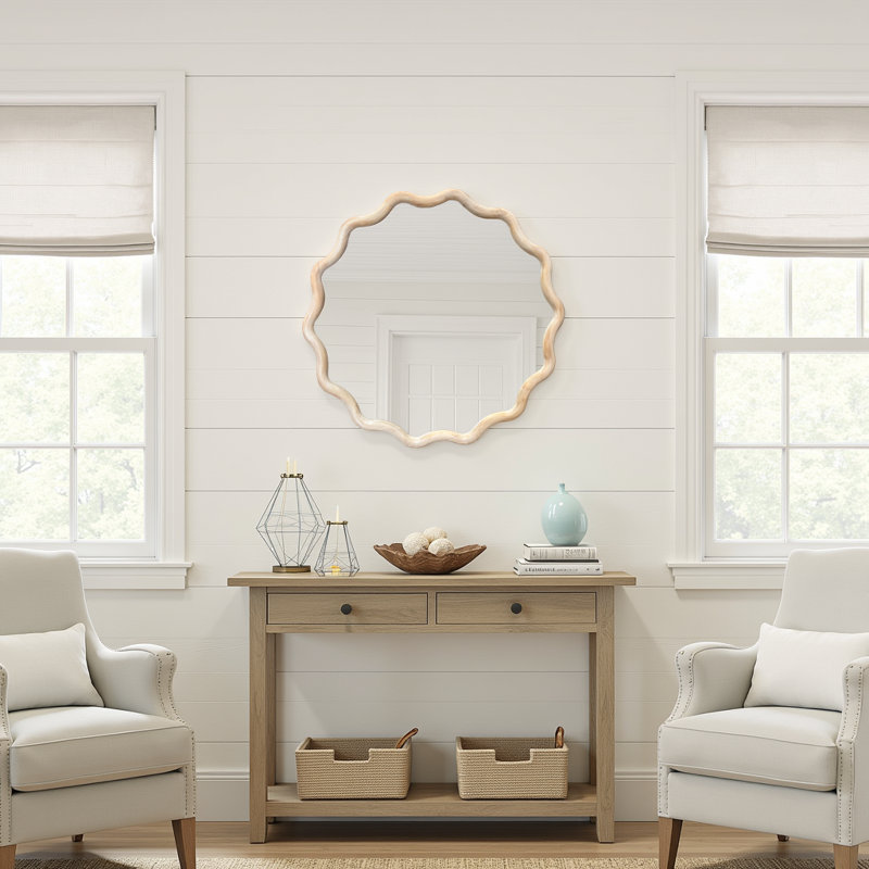 Miroir rond Pine Ripples, Chêne blanchi