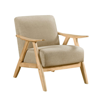 Modern Home Furniture Fabric Upholstered 1Pc Accent Chair Cushion Back And Seat Solid Rubber Wood Furniture